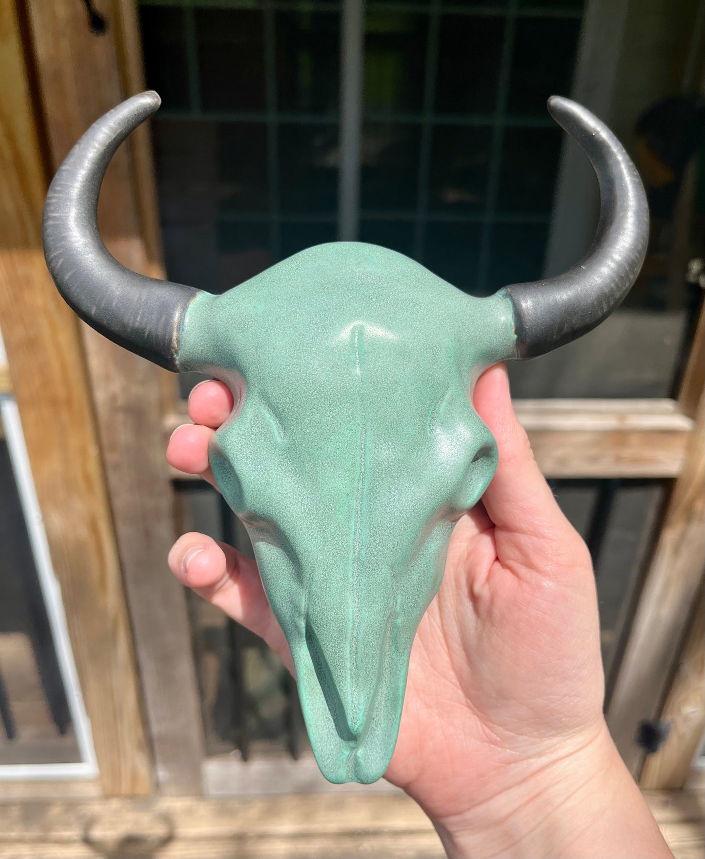 large cow skull - green & black