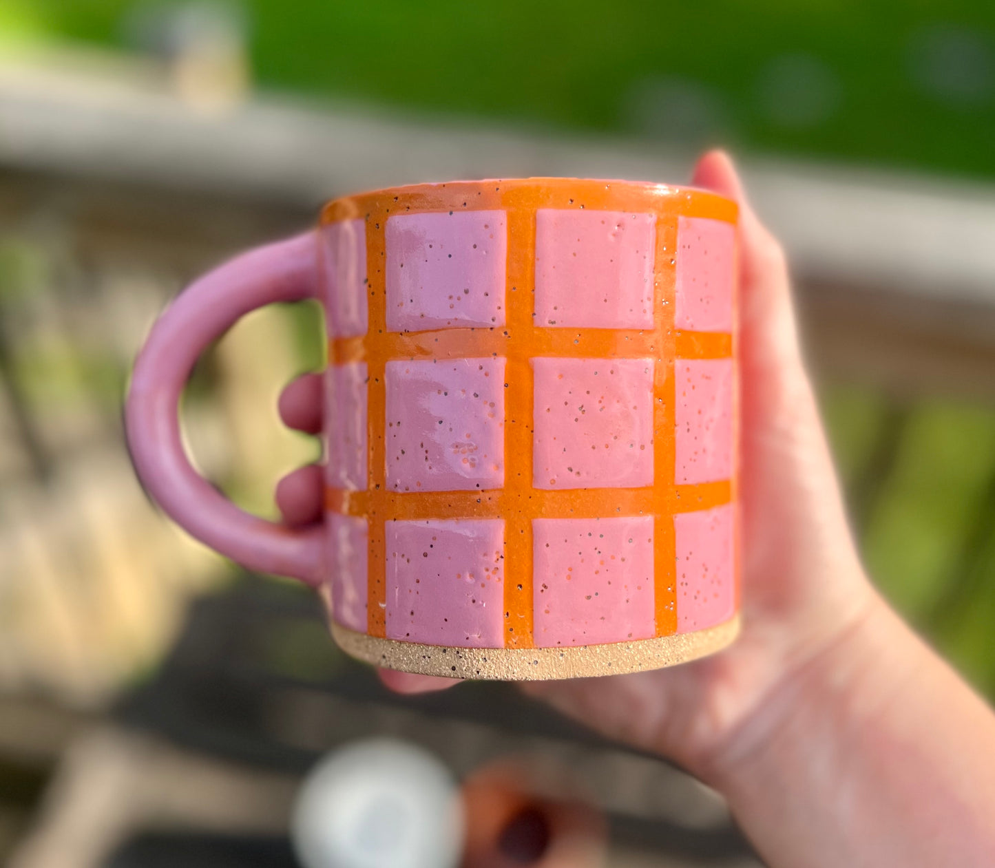 large handbuilt mug - pink & orange