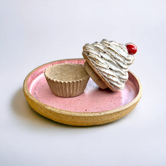 cupcake trinket dish/stash box - blue and white speckled