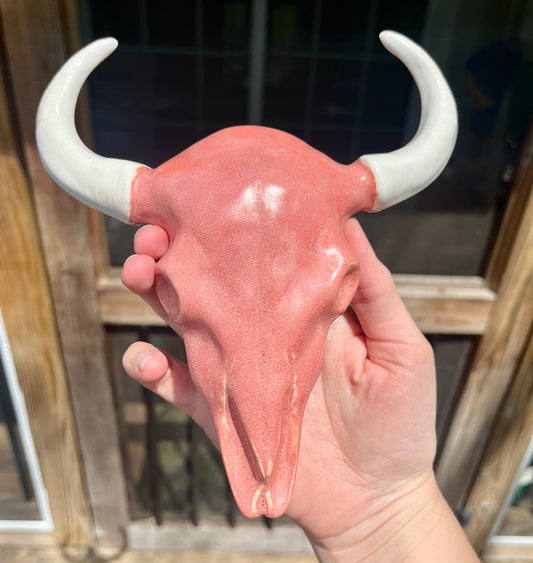 large cow skull - pink & white