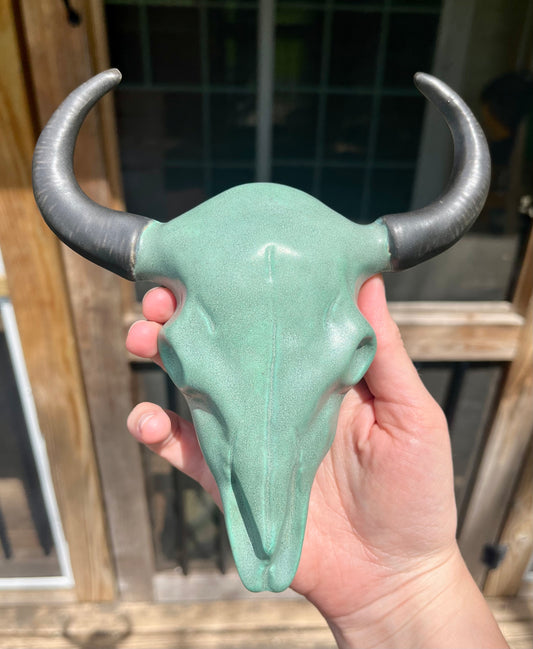 large cow skull - green & black
