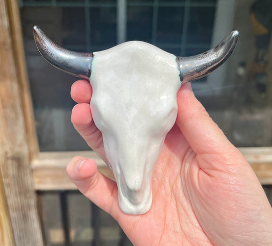small cow skull - white & metallic