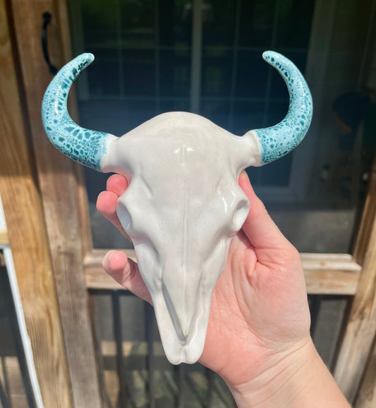 large cow skull - white & turquoise