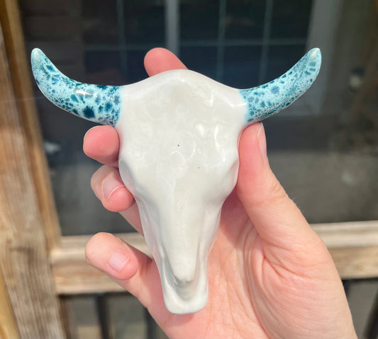 small cow skull - white & turquoise