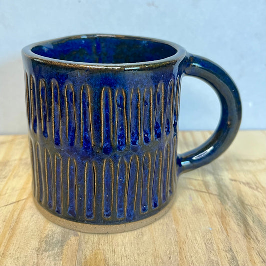 coffee mug - carved navy blue