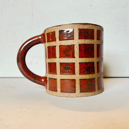 coffee mug - red grid